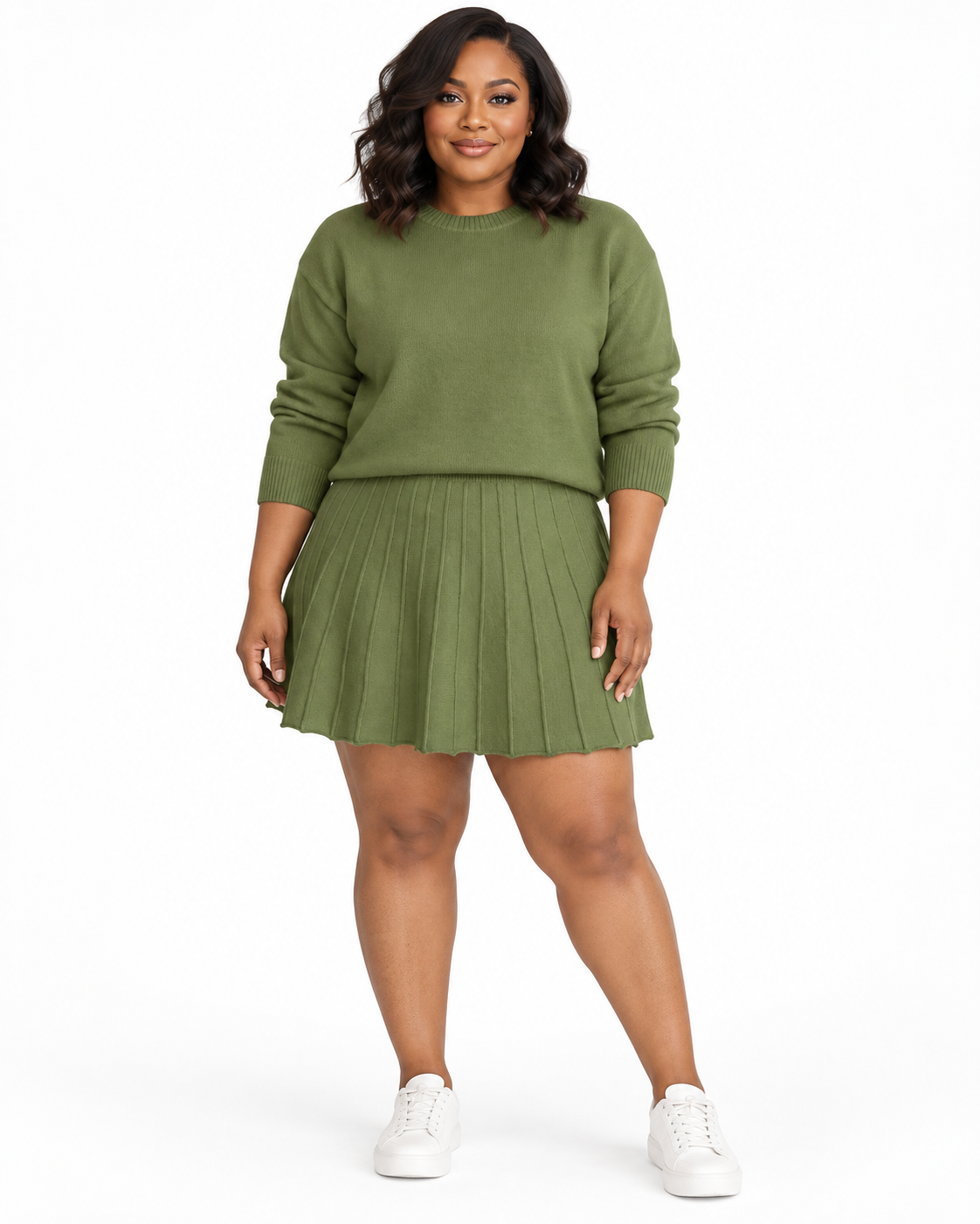 Plus Size Pleated Skirt and Sweater Set | Love Is Freedom
