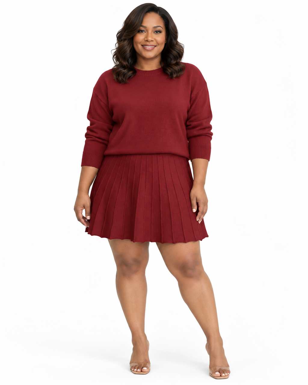 Plus Size Pleated Skirt and Sweater Set | Love Is Freedom